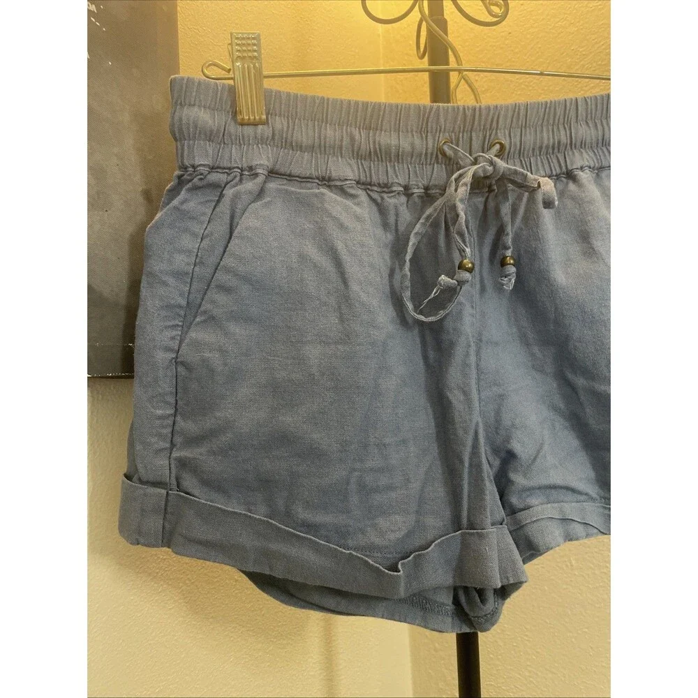 Love Tree Womens Shorts Blue Stretchy Waist Pull Strings Size Medium